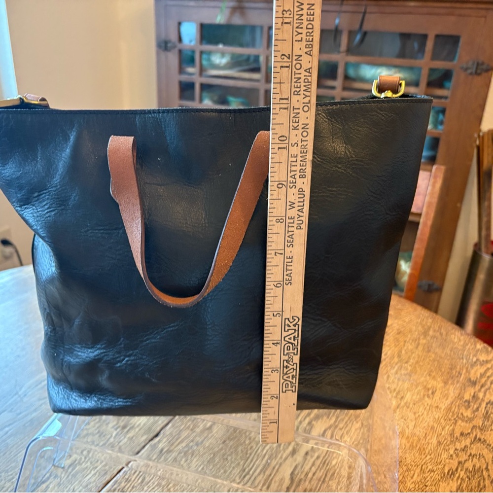 Madewell Black Leather Tote with Tan Straps - Picture 8 of 14